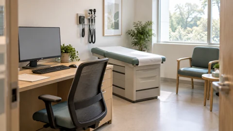 Records workstation — generated campus-care image
