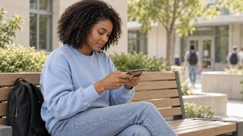 Student checks status — generated campus-care image
