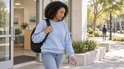 Student leaves clinic — generated campus-care image