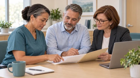 Nurse and university health administrators — generated campus-care image