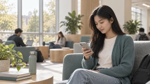 Student in lounge — generated campus-care image